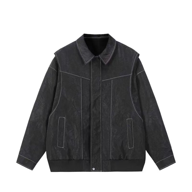 假两件短款外套春秋款设计感阔肩机车服cleanfit痞帅夹克