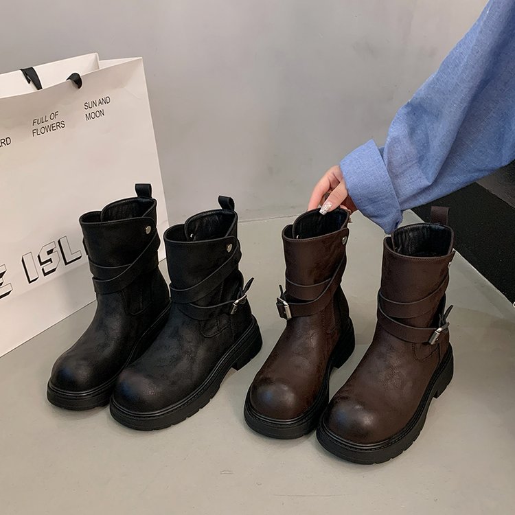 2024冬款 套筒简约风粗跟单百搭女短靴