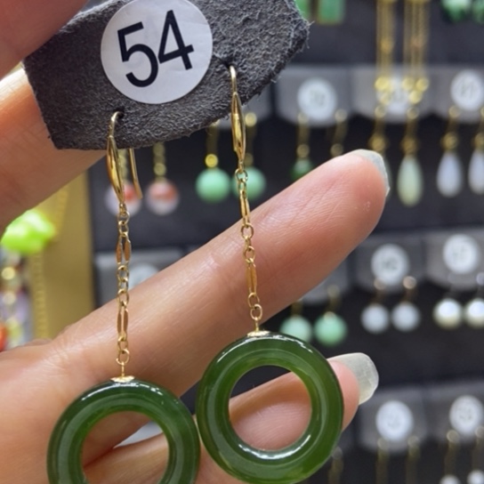 和田玉18K金镶嵌耳饰