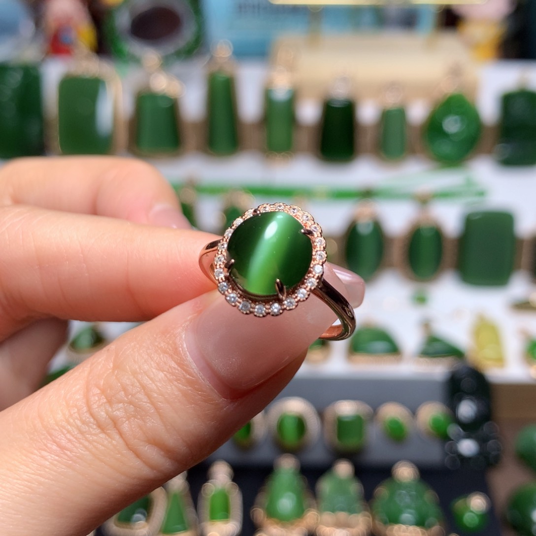 和田玉（碧玉）戒指银S925镶嵌
