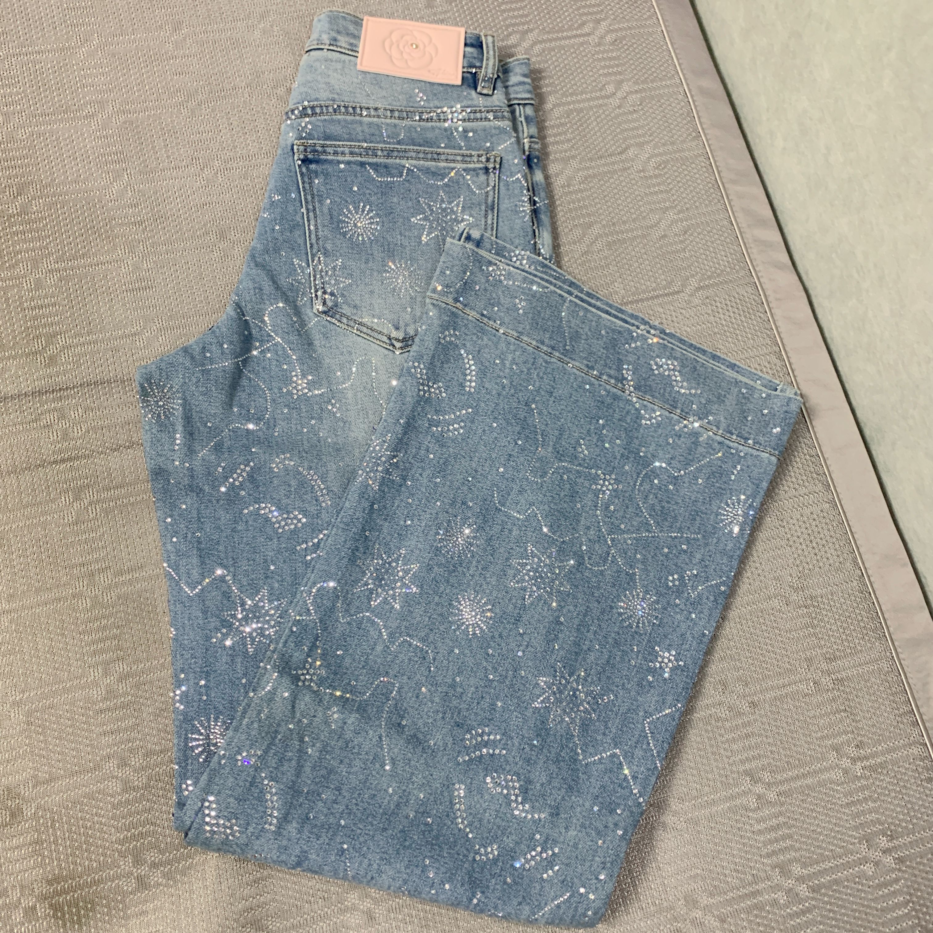 【烟花】2025春夏装新款高腰修身显瘦长裤重工双面烫钻牛仔裤女8557