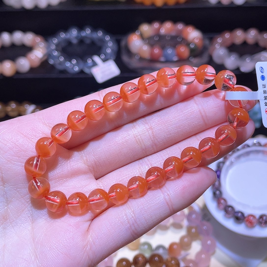 水晶手链未镶嵌兔毛手链，晶体通透7.6