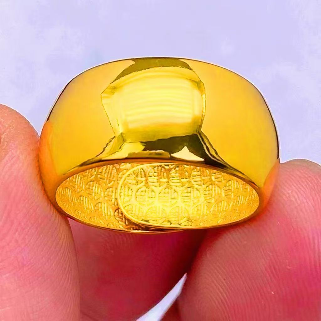 铜合金戒指 男戒不掉色内在百福可调节戒指光面戒指金色指环情侣