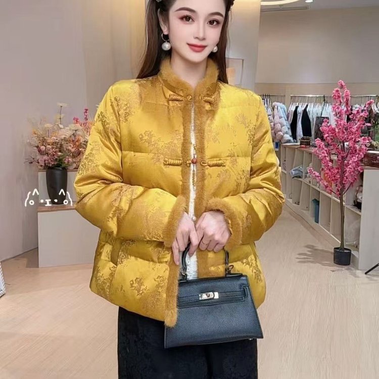 2025年冬季新款立领加棉减龄纯色提花休闲外套棉衣保暖百搭中国风