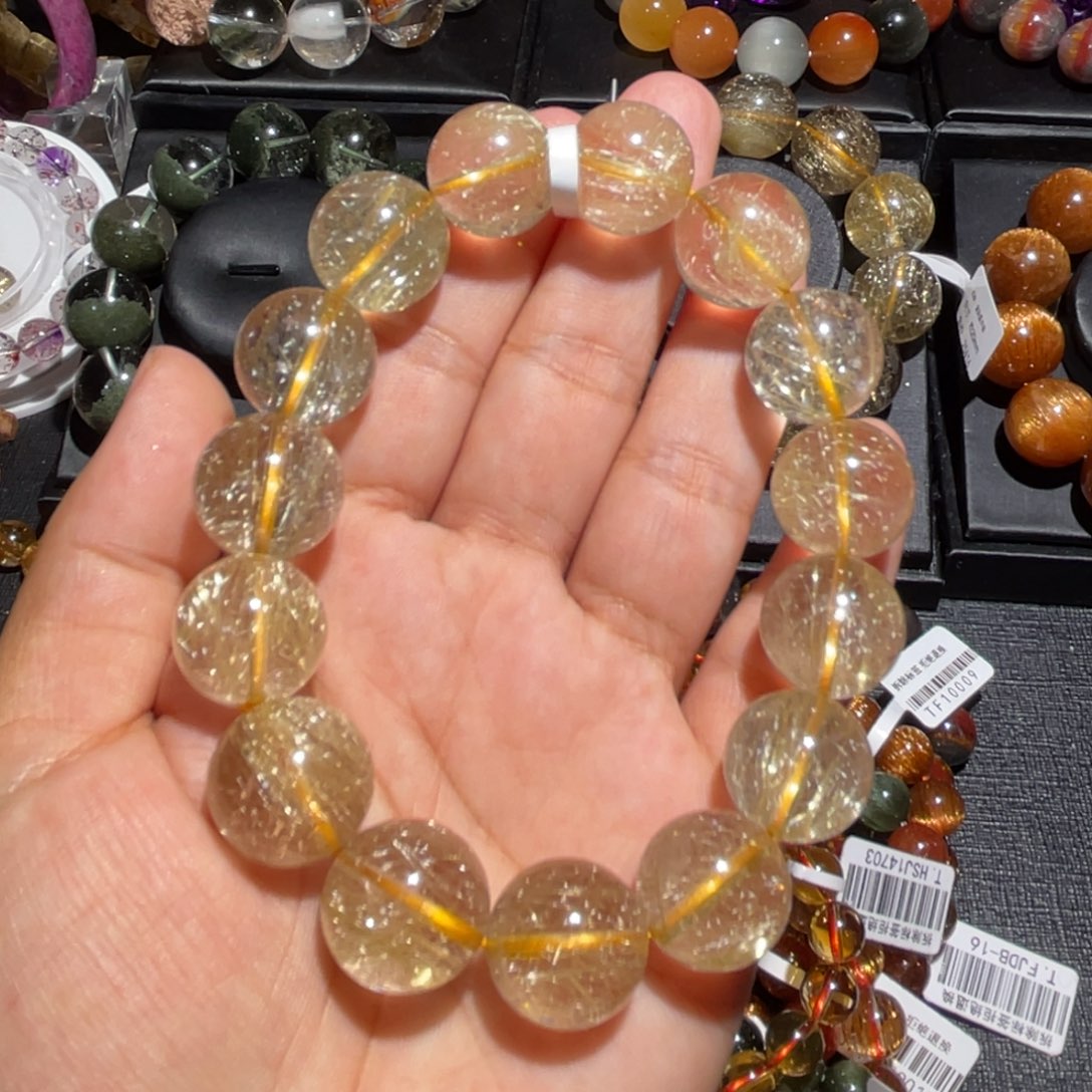 水晶手链未镶嵌君****）金发晶手链15mm左右