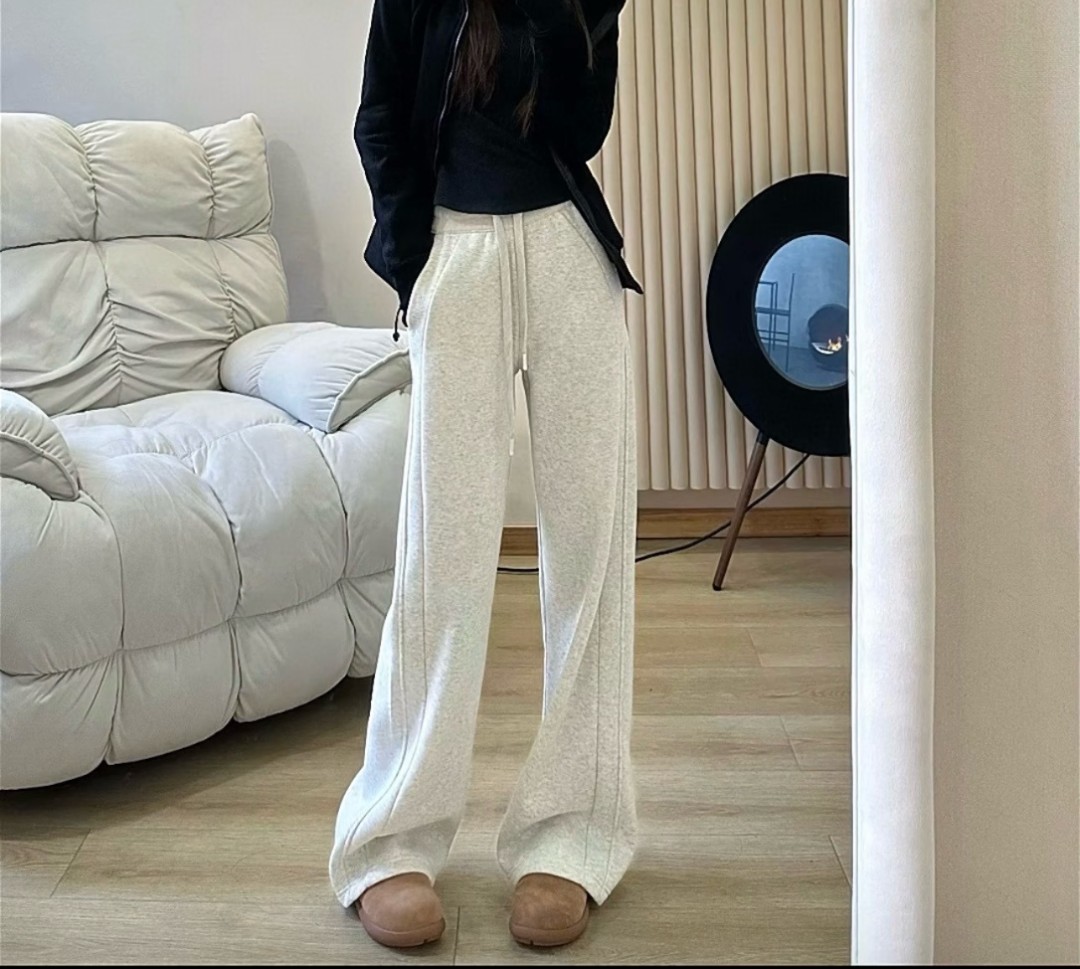 休闲阔腿加绒裤秋冬常规裤一毛毛一样样-bb