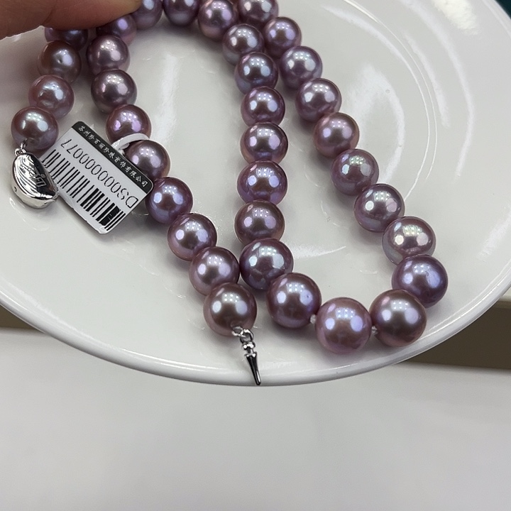 淡水珍珠颈饰银S925镶嵌卡10.11极光紫色高品
