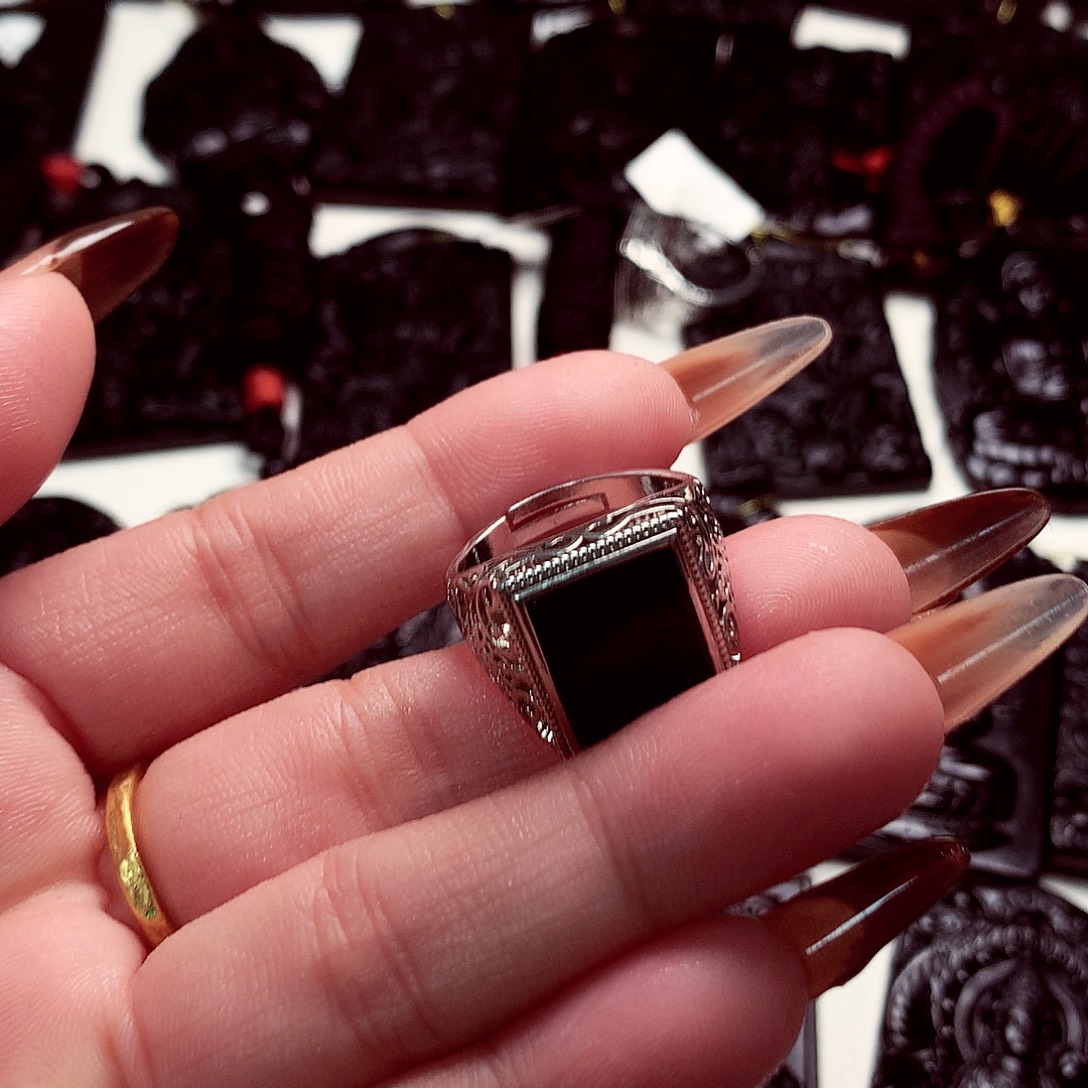 翡翠银S925镶嵌戒指天然缅料a货钢琴黑特色题材挂件 