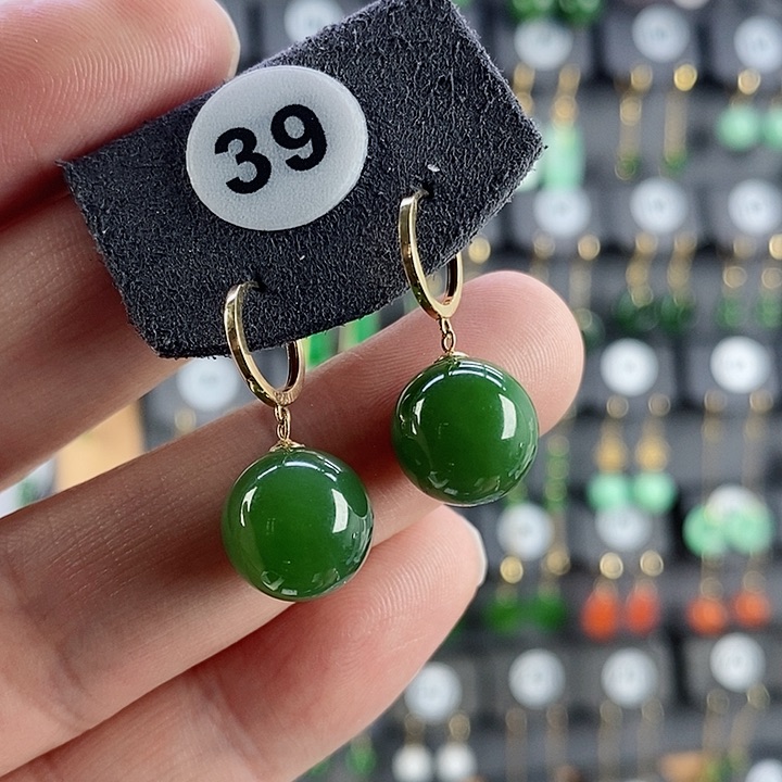 和田玉耳饰18K金镶嵌