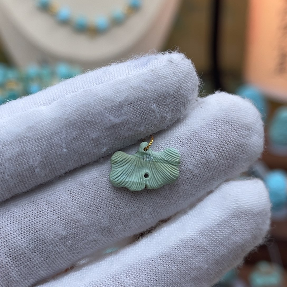 绿松石未镶嵌菜籽黄银杏叶编号79