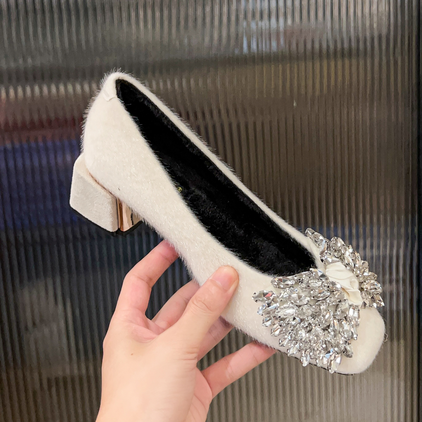 高跟鞋粗跟毛毛鞋女2025新款冬季加绒外穿棉鞋单鞋大码女鞋41-43