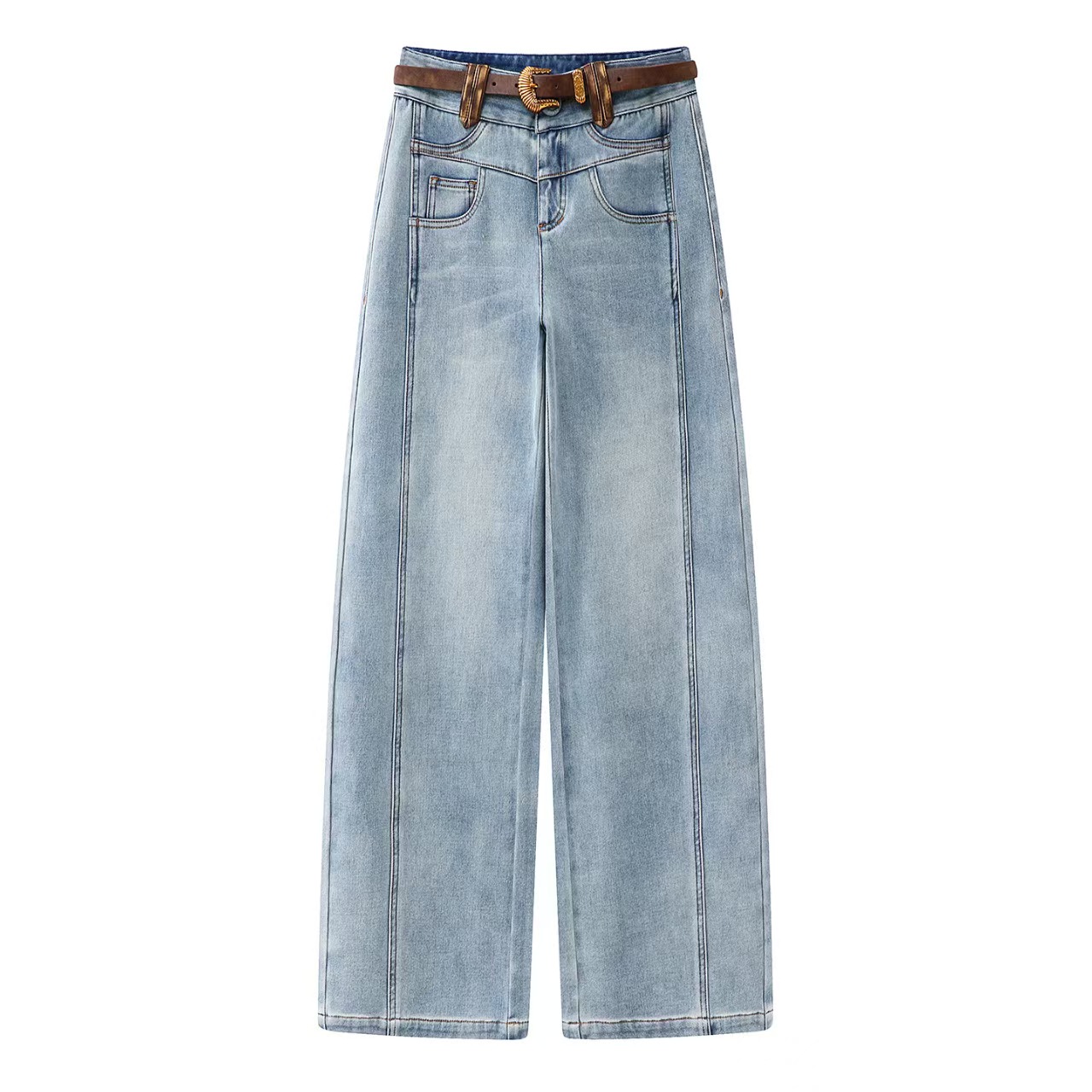 【Q072】2025冬季新款时尚复古做旧磨白香蕉裤阔腿牛仔长裤