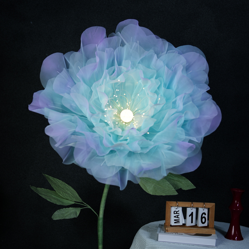 渐变蓝紫色成品芍药真丝欧根纱床头灯氛围灯落地直播背景商场美陈