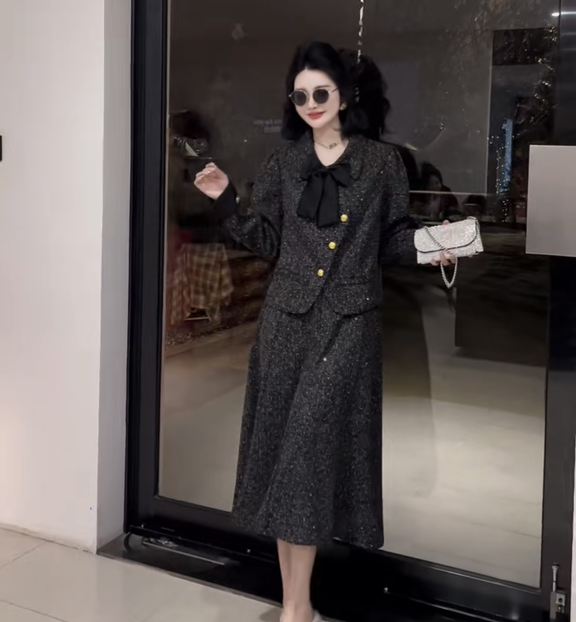 佳奇家2379春季新款小香风气质外套高腰显瘦半身裙名媛大码套装