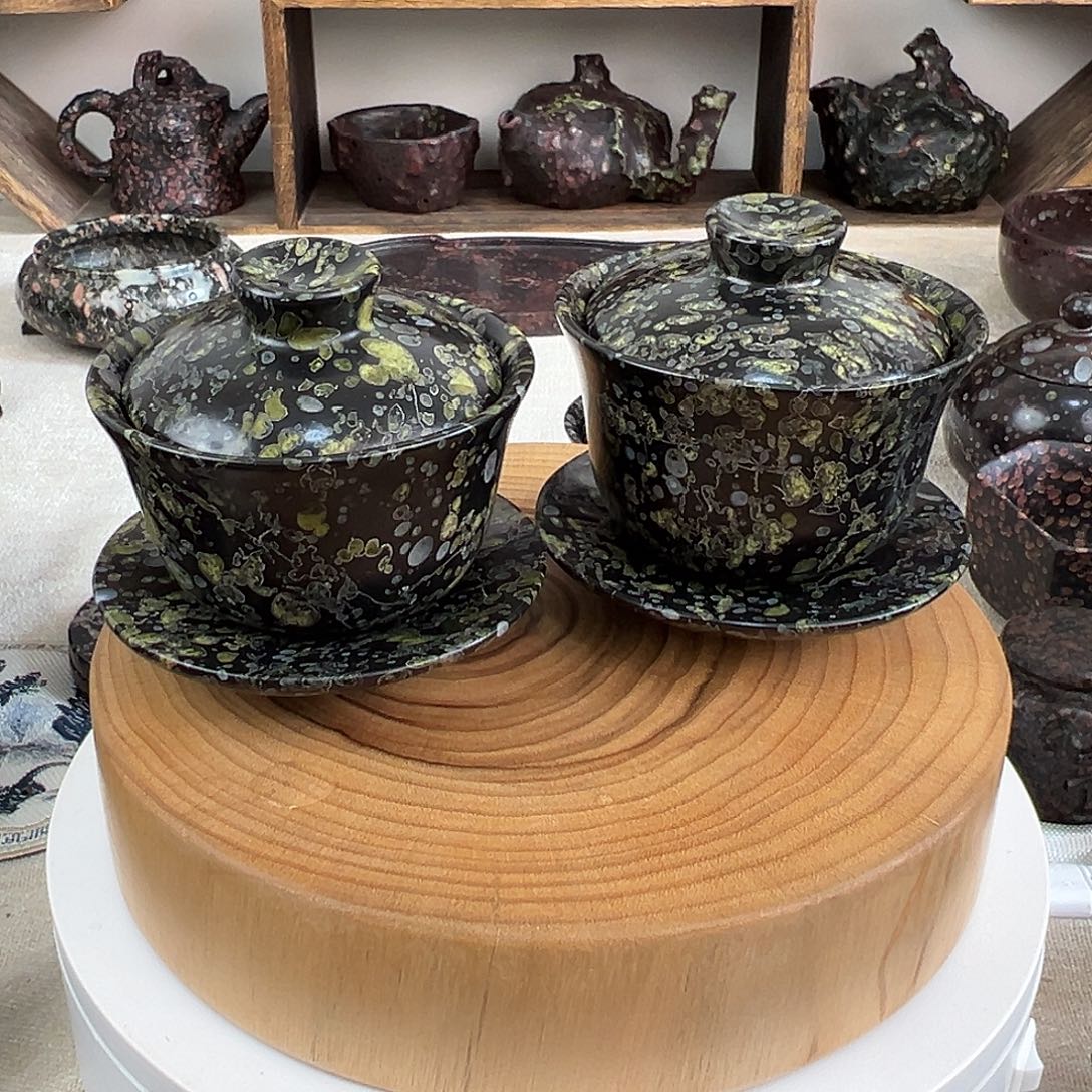 花***言梅花玉老坑料盖碗两套