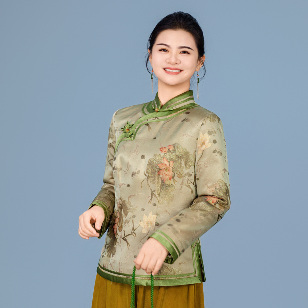【汉宫裳影】长袖提花常规款立领上衣女装加厚时尚气质日常251008T