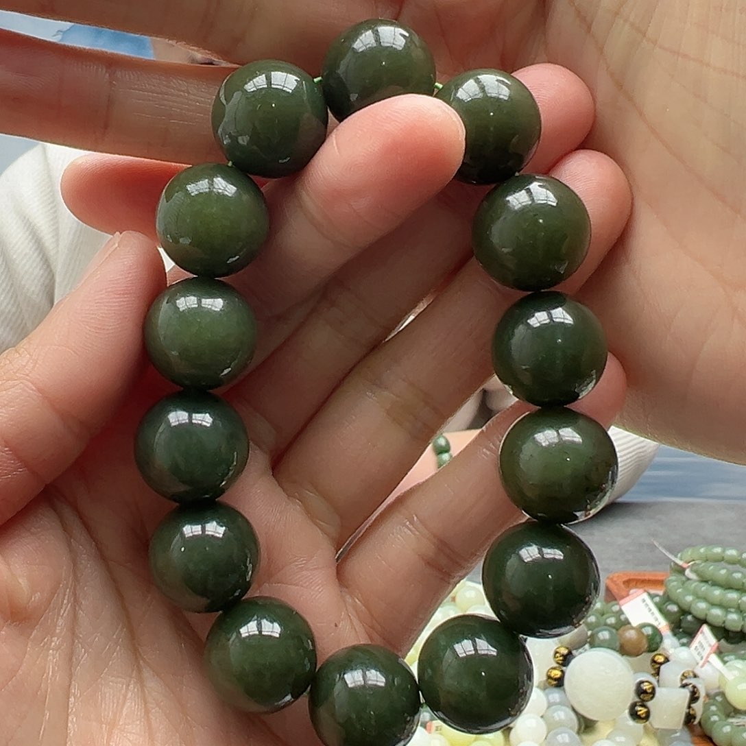 和田玉手串未镶嵌16青黄口