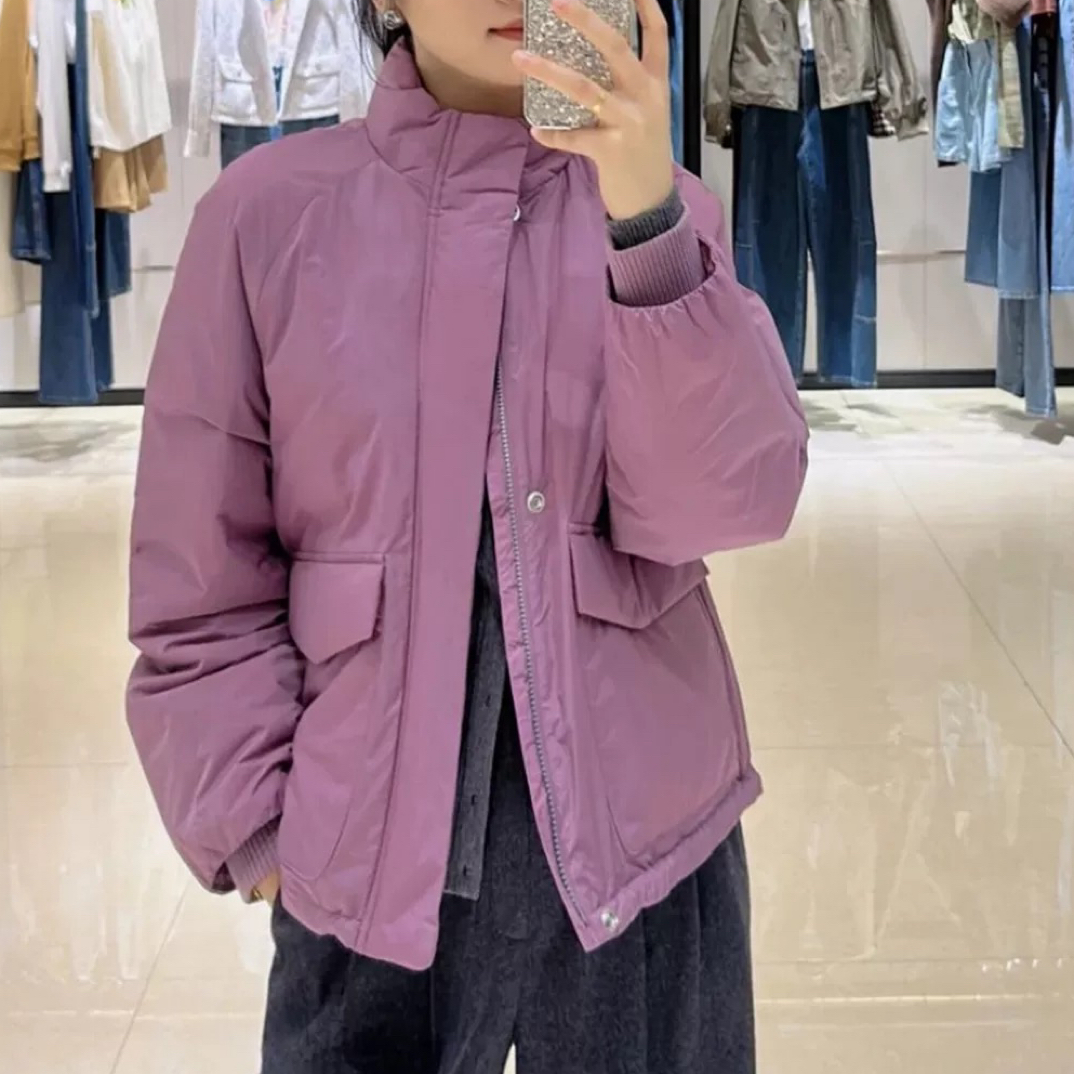 秋冬百搭时尚立领纯色保暖宽松新雪丽棉服外套