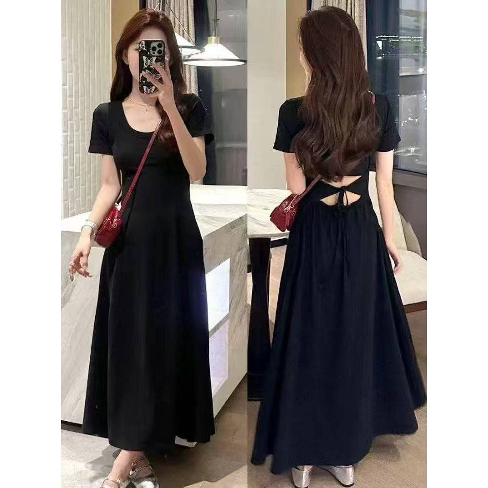 （谭老五）显瘦露腰系绳长款连衣裙6650