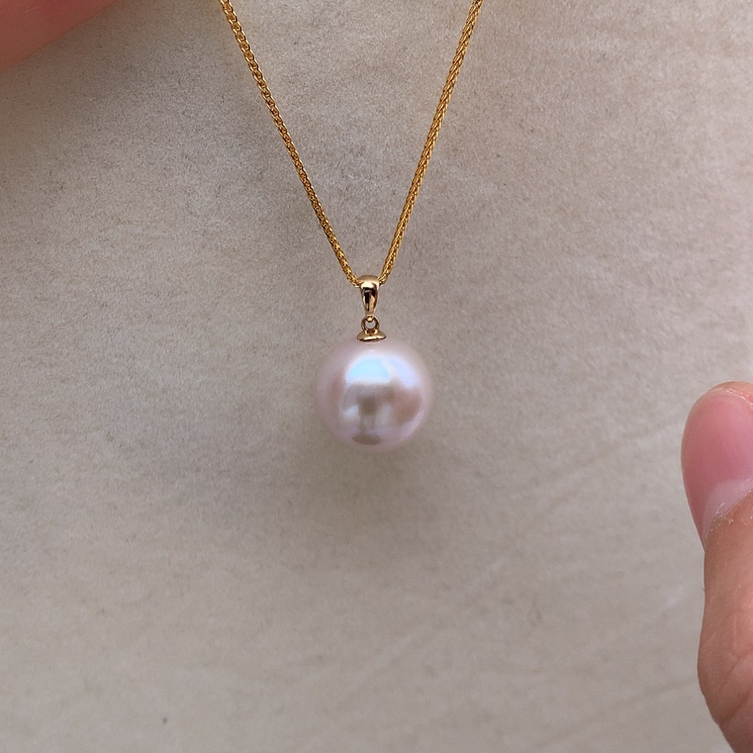 淡水珍珠13-14mm 爱迪生吊坠18K金镶嵌