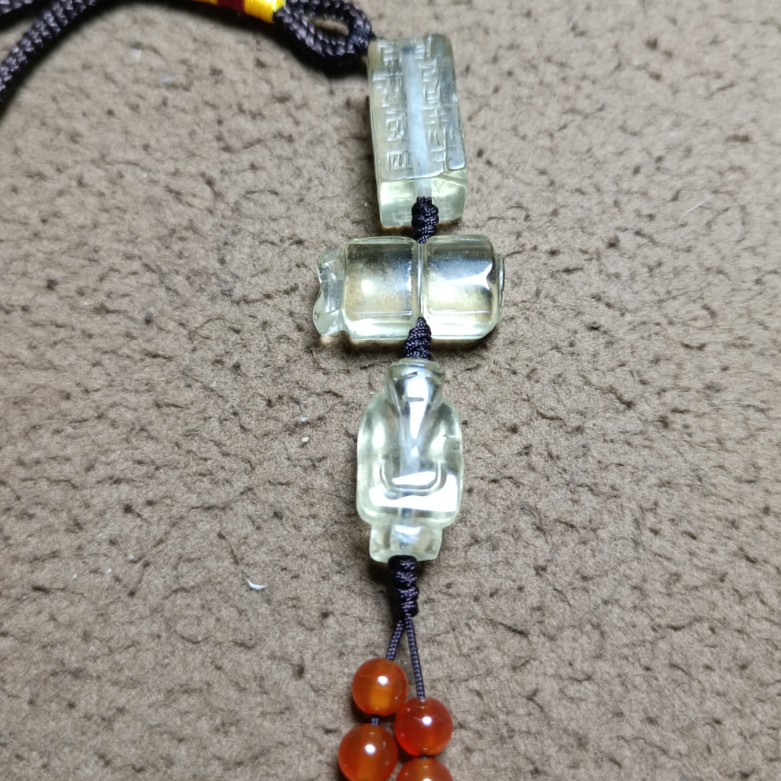旧藏老水晶黄水晶翁仲司南佩冈卯挂件吊坠古玩收藏老水晶