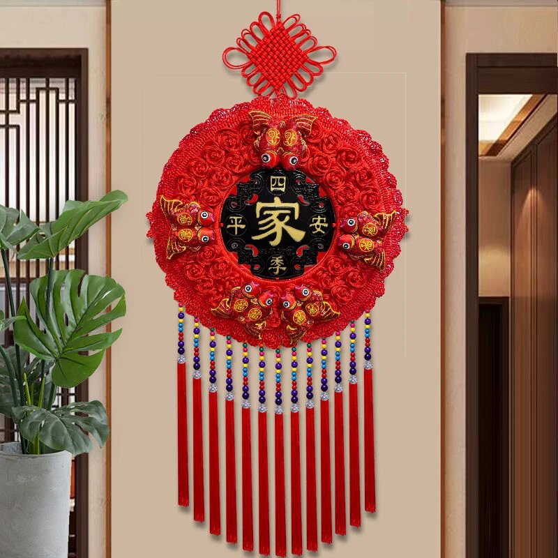 蛇年十鱼新品圆形大号福字中国结挂件客厅电视背景墙养迁送礼装饰