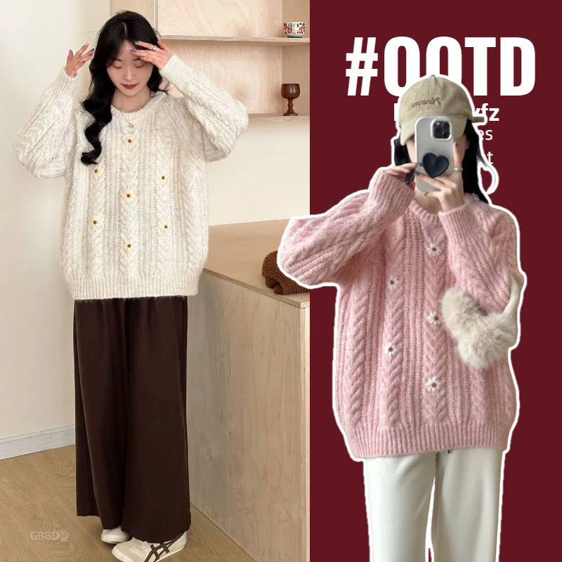 【晴晴】孕妇毛衣冬季2025新款时尚加厚针织衫刺绣花朵上衣孕妇冬装