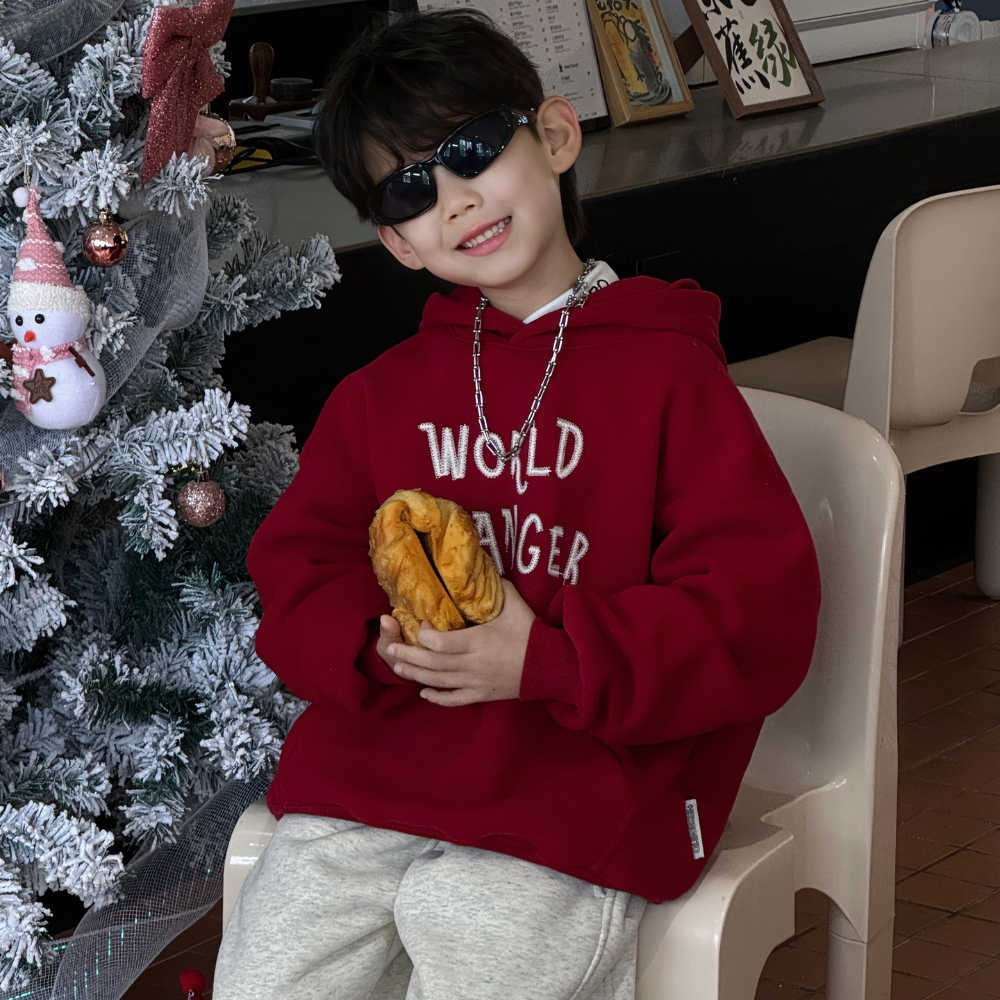 MUMUWU男童加绒卫衣男孩冬季帅气保暖冬装儿童新款加厚连帽上衣