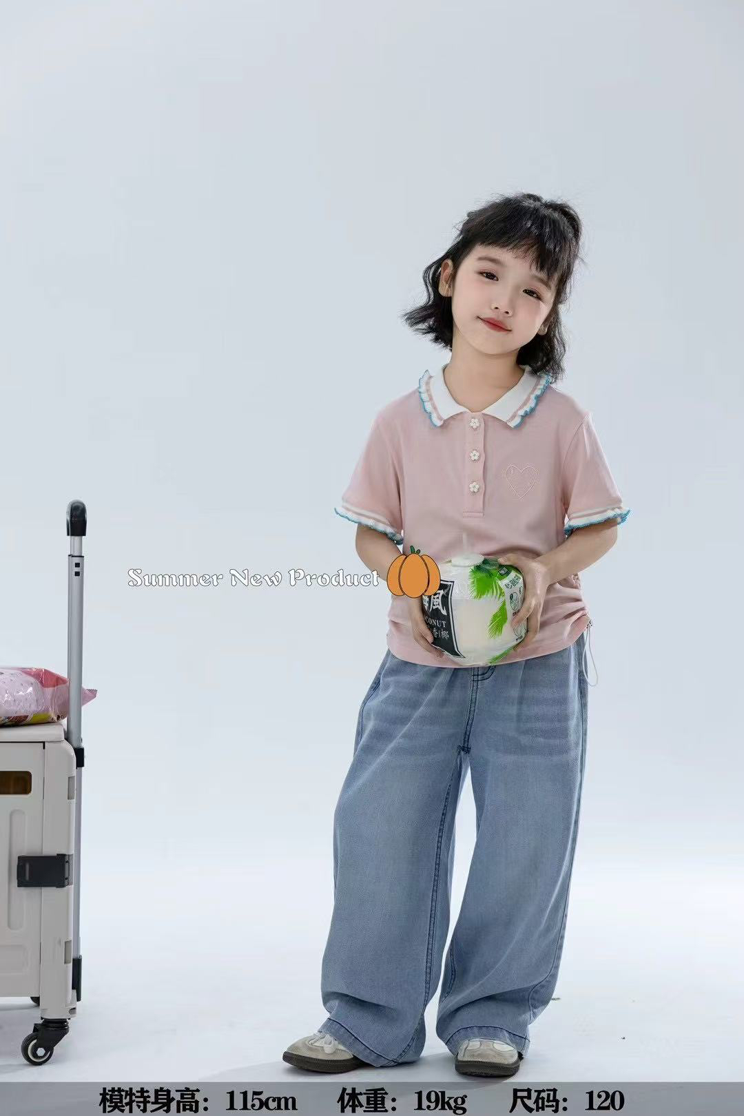 新款男女中大童牛仔裤