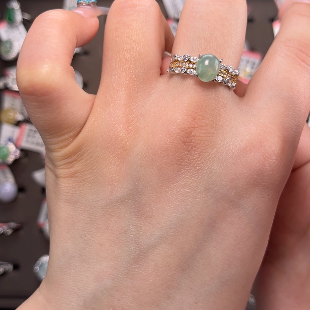 翡翠戒指银S925镶嵌66688