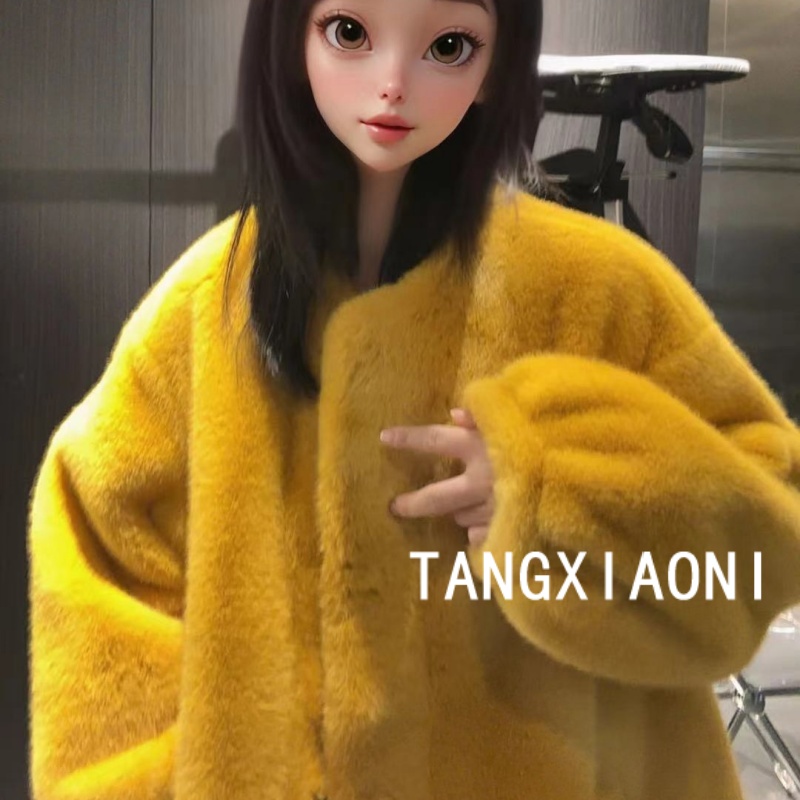 5店 米米自留【金灿辉黄】慵懒大版毛毛草草潮牌女装