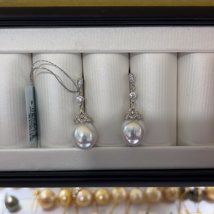 海水珍珠上新澳白设计款耳坠11-12mm银S925镶嵌