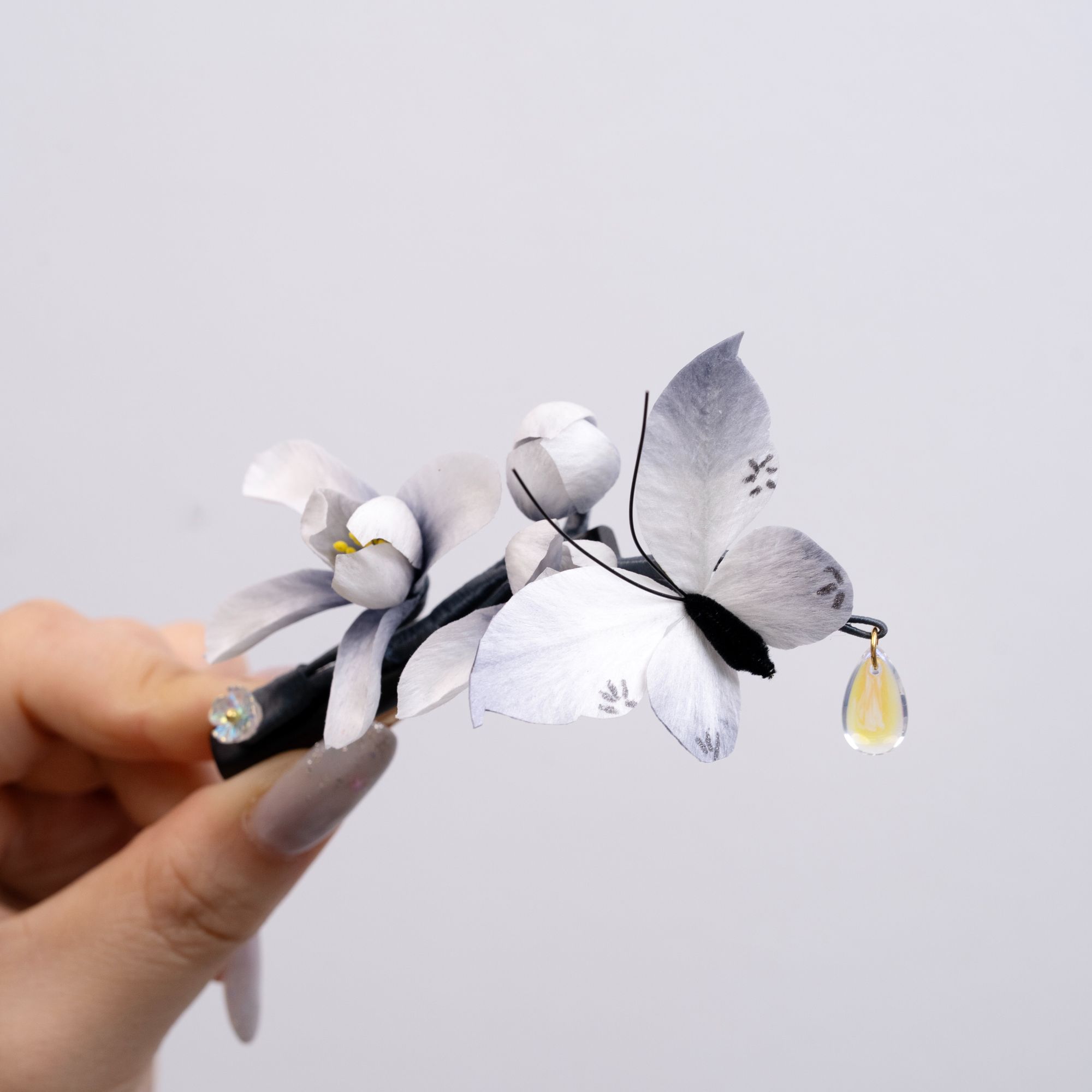 【墨蝶】绒花手工边夹