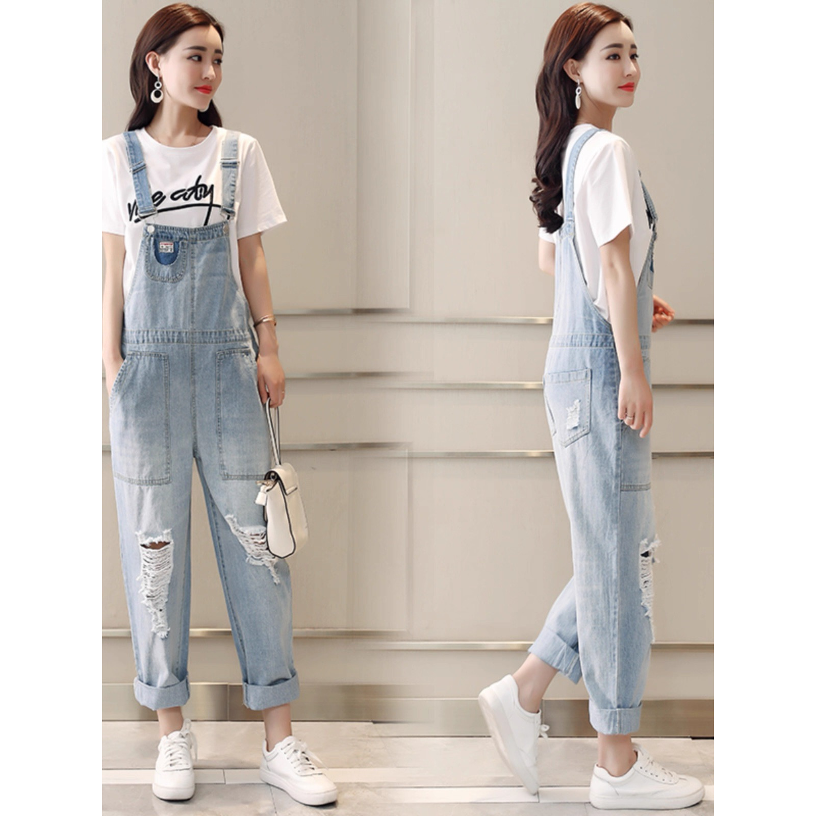 0223 欧货破洞牛仔背带裤宽松2025新款夏百搭显瘦减龄连体B5