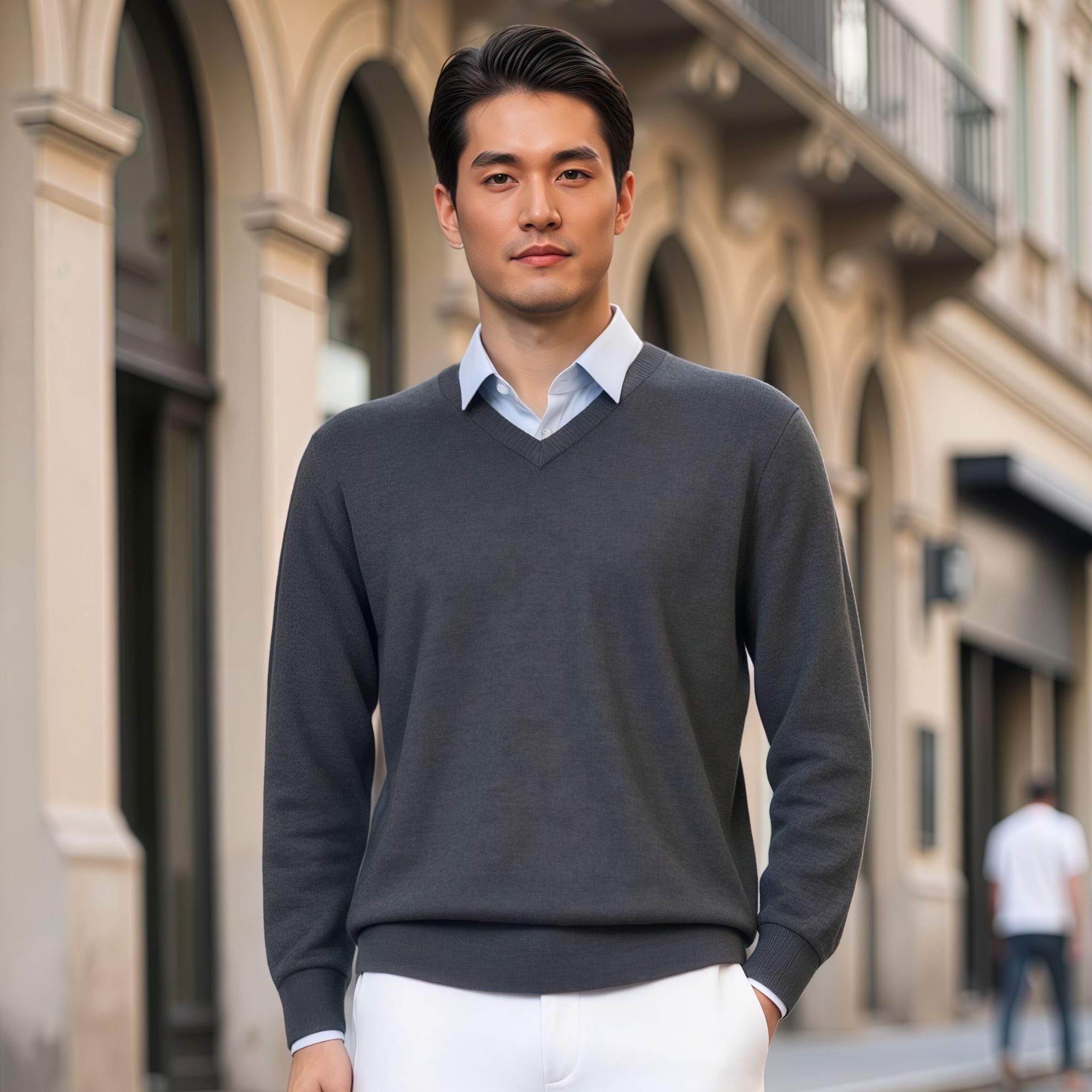 【可机洗】100%纯羊绒男士V领长袖秋冬厚款羊绒衫精纺内搭保暖V领