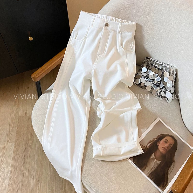 1729防牛仔吹感阔腿直筒裤