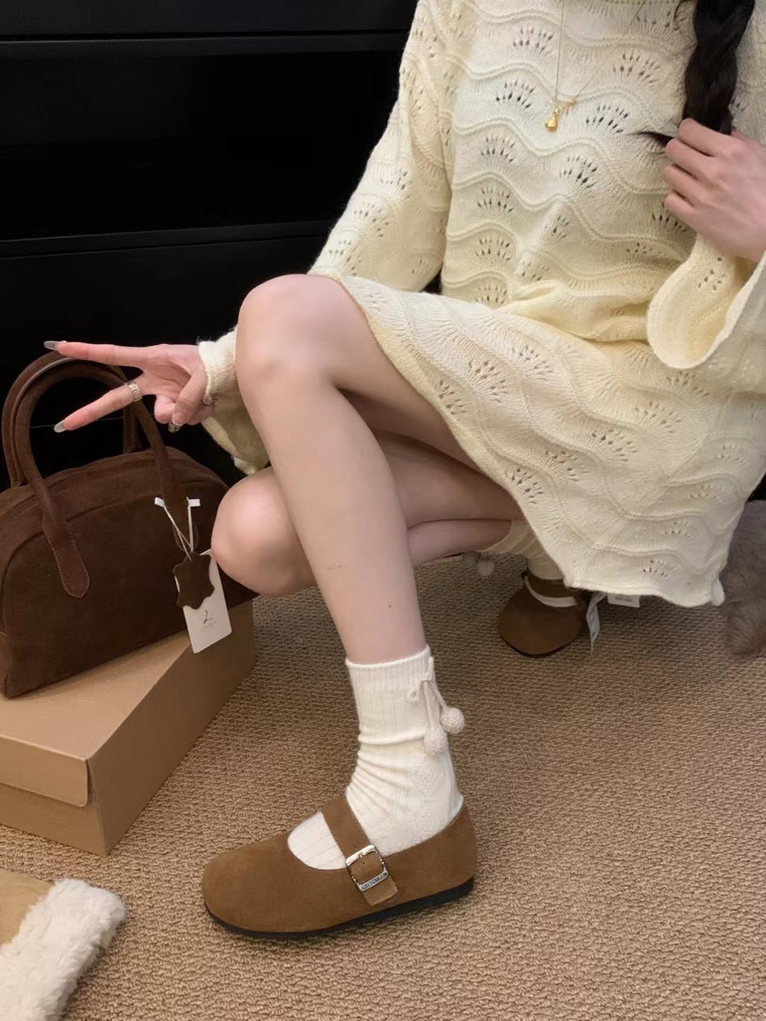 SUSU 秋冬新款加绒玛丽珍平底加绒鞋 058-31 过1