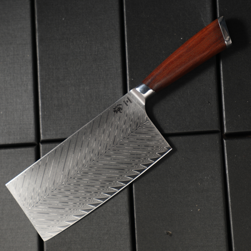《影》大马士革红檀木鱼骨纹中式切片切菜刀