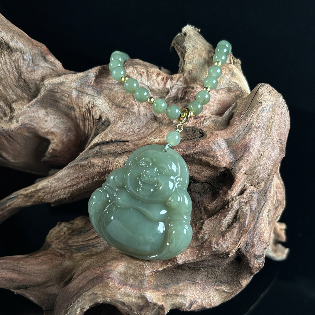 ［福公］天然和田玉佛公福公镶嵌S925银吊坠简约大气00225