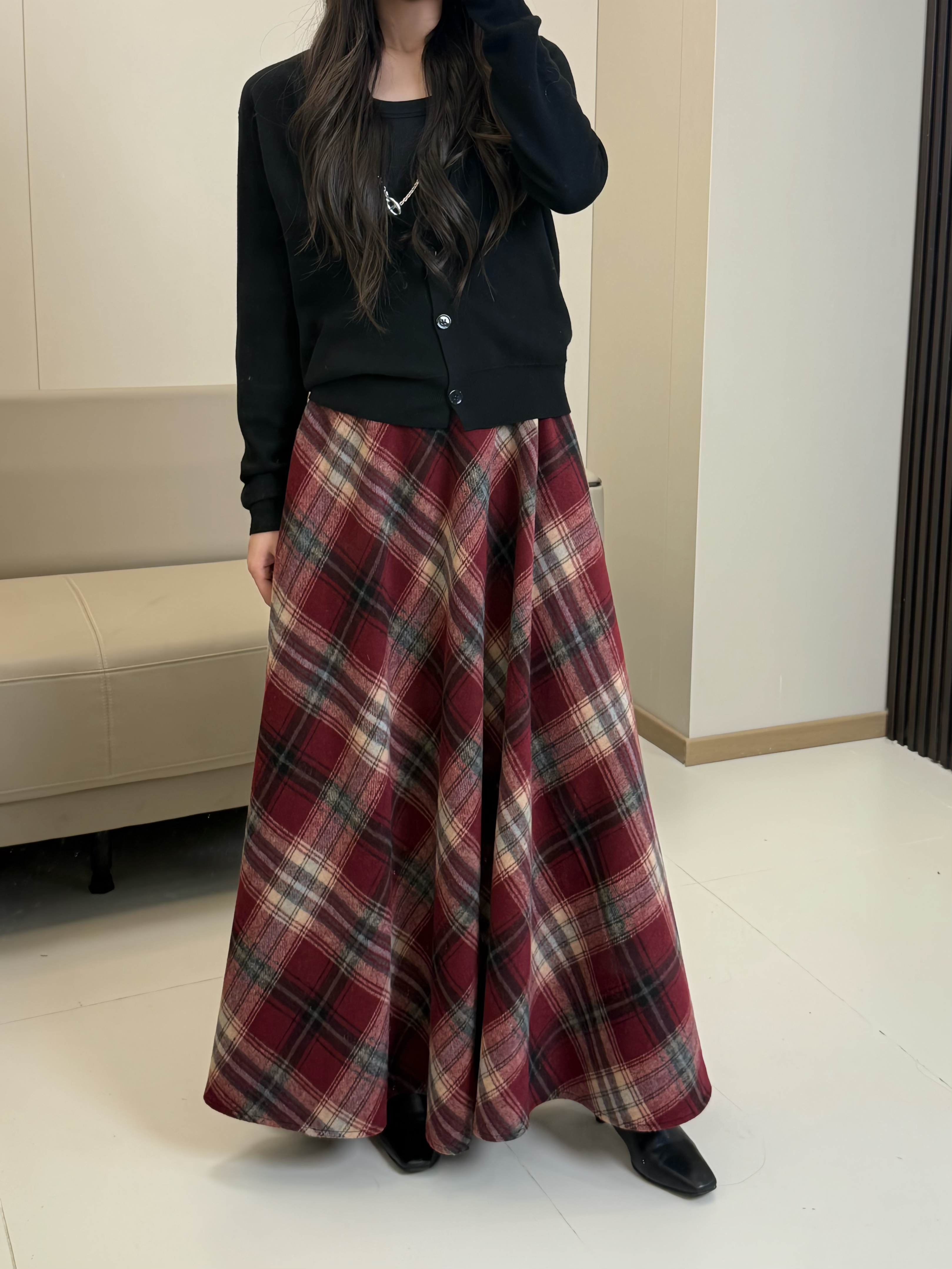 【敏】250美拉德复古格子半身裙秋冬加厚高腰A字裙毛呢裙显瘦新款