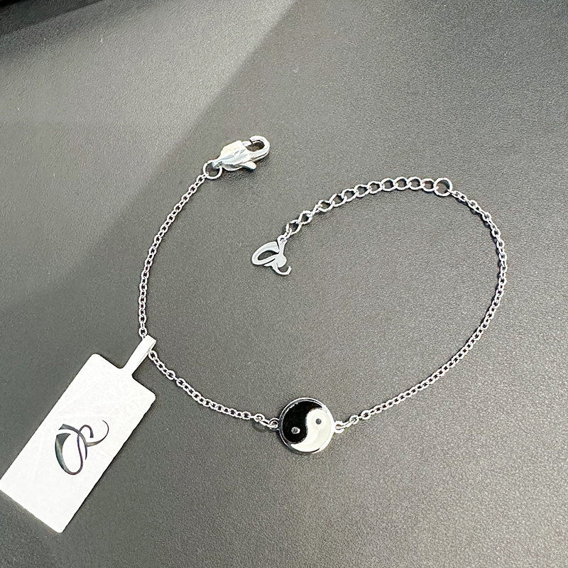 钛钢手链 银色  太极八卦吊坠手链  1215