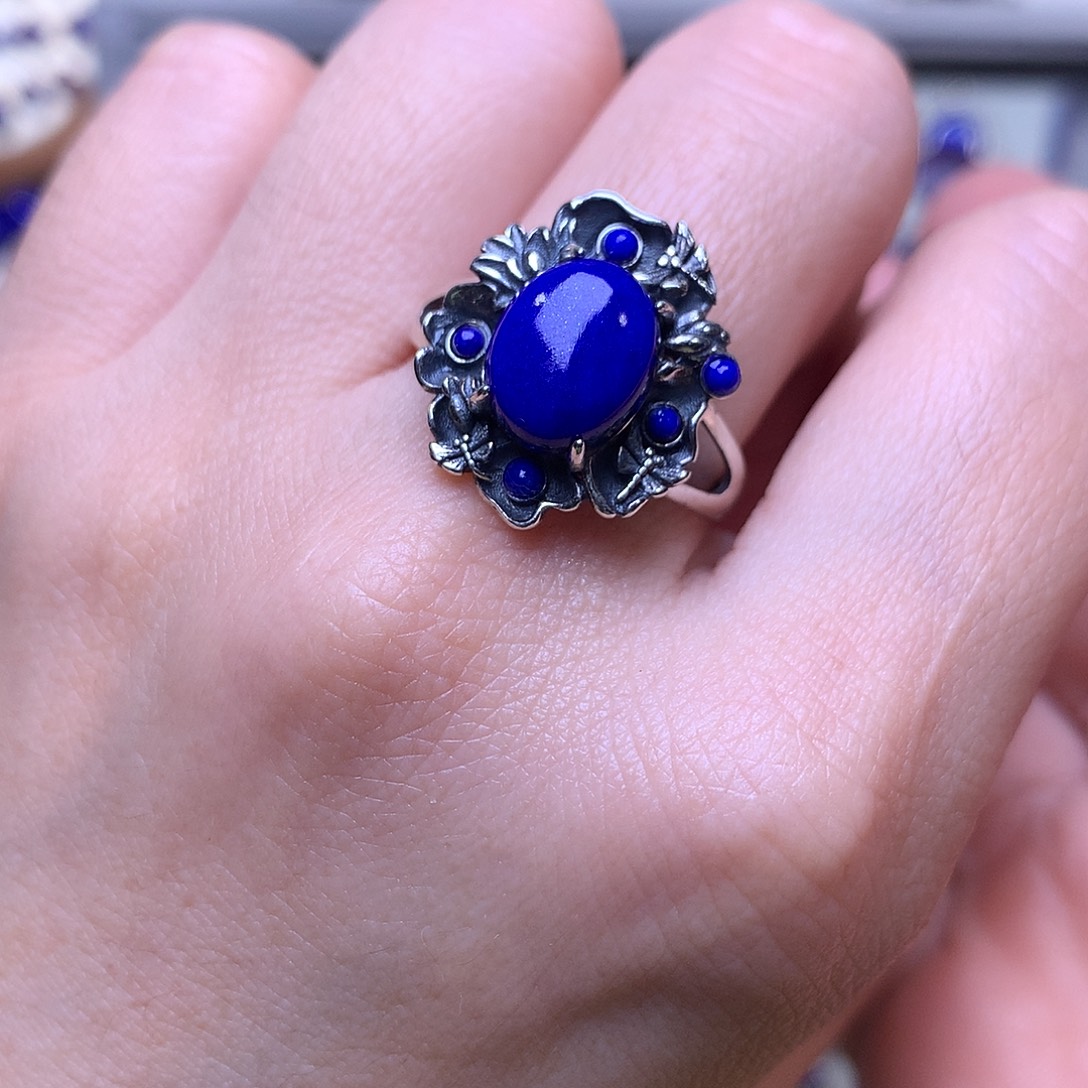 青金石银S925镶嵌戒指19.2m