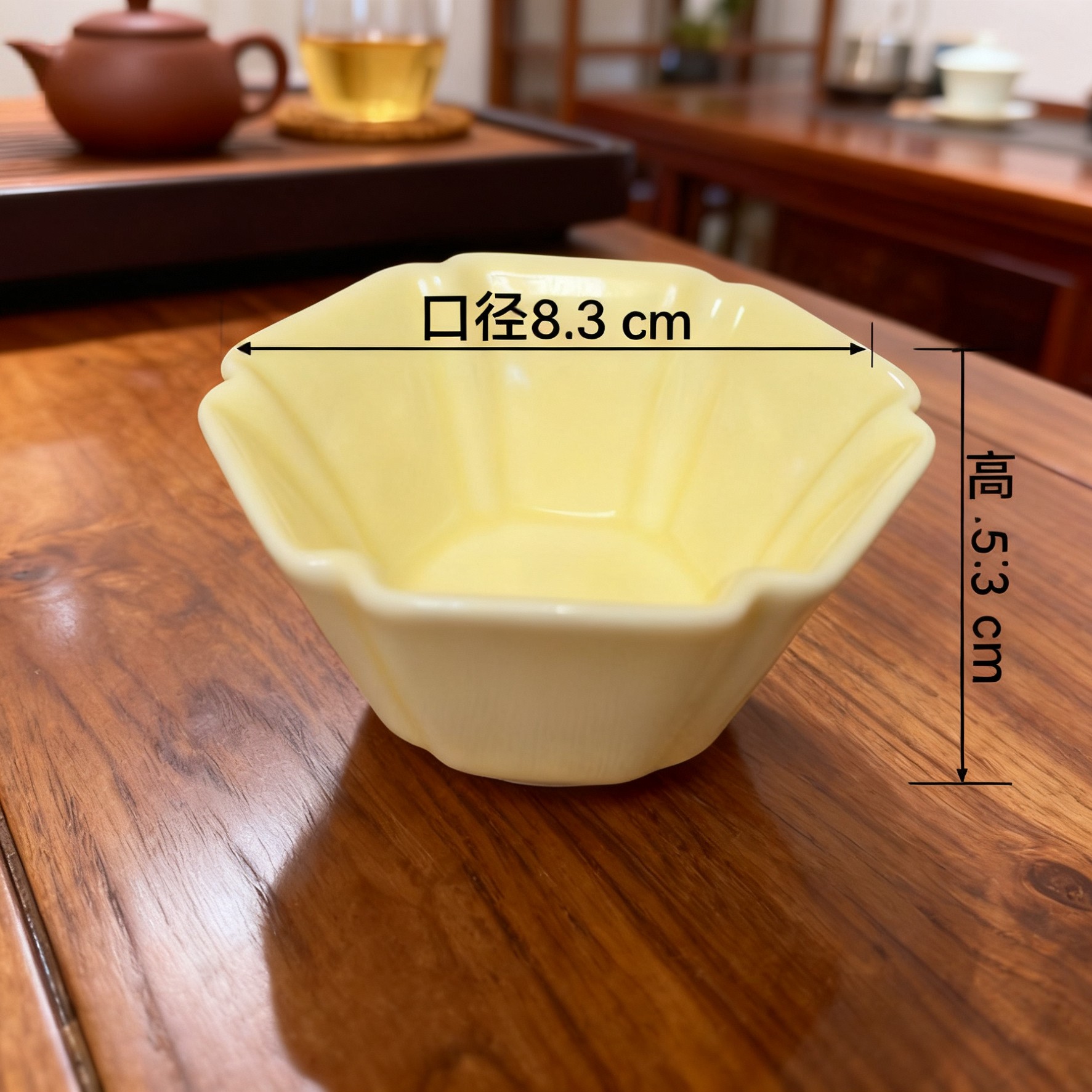 汝窑花瓣六方杯高端个人专用主人杯陶瓷单杯家用喝茶功夫手工茶杯