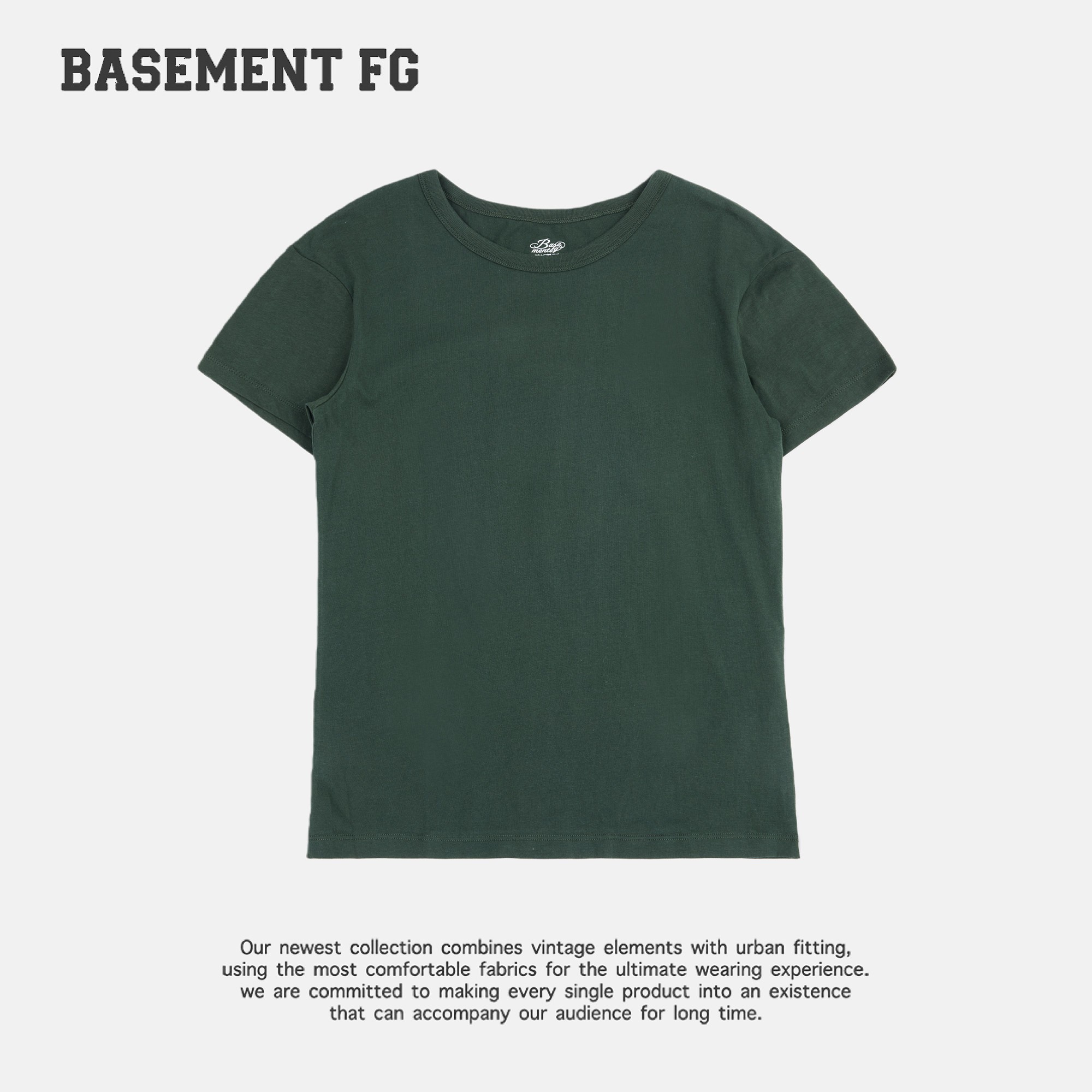 BASEMENTFG美式复古简约百搭宽松短袖T恤女绿色休闲251020971058