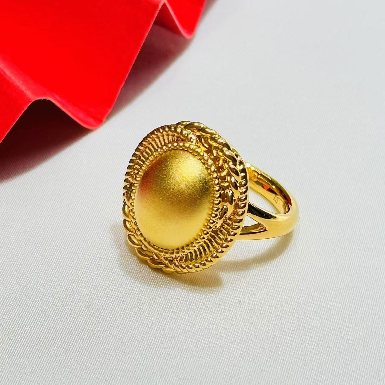 黄金足金999花边椭圆哑光鸽子蛋5D硬金戒指
