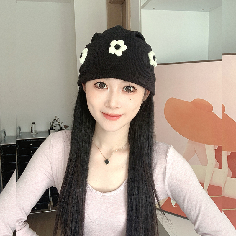 坐月子堆堆帽花朵帽子春秋网红欧若假日风产后月子帽孕妇包头帽