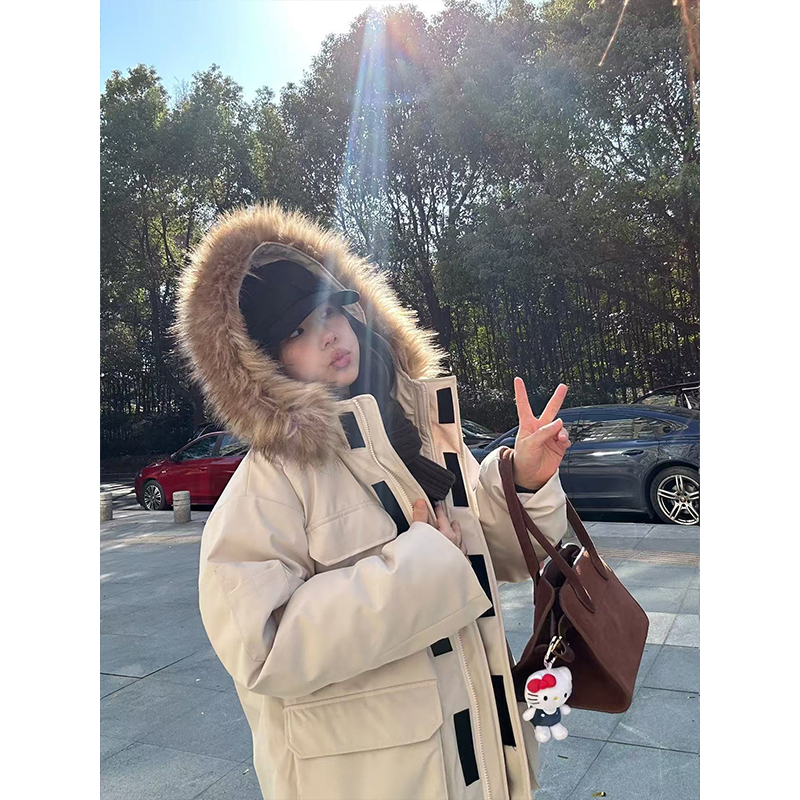 DYANGJUN【1月04号10:30AM外套】大毛领连帽保暖中长款派克工装外套