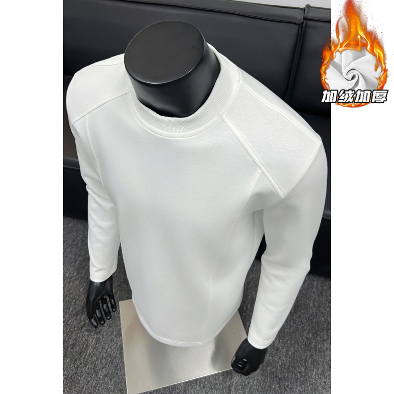 重磅硬挺曼巴棉圆领长袖T恤男秋冬季潮牌宽松大码休闲内搭打底衫