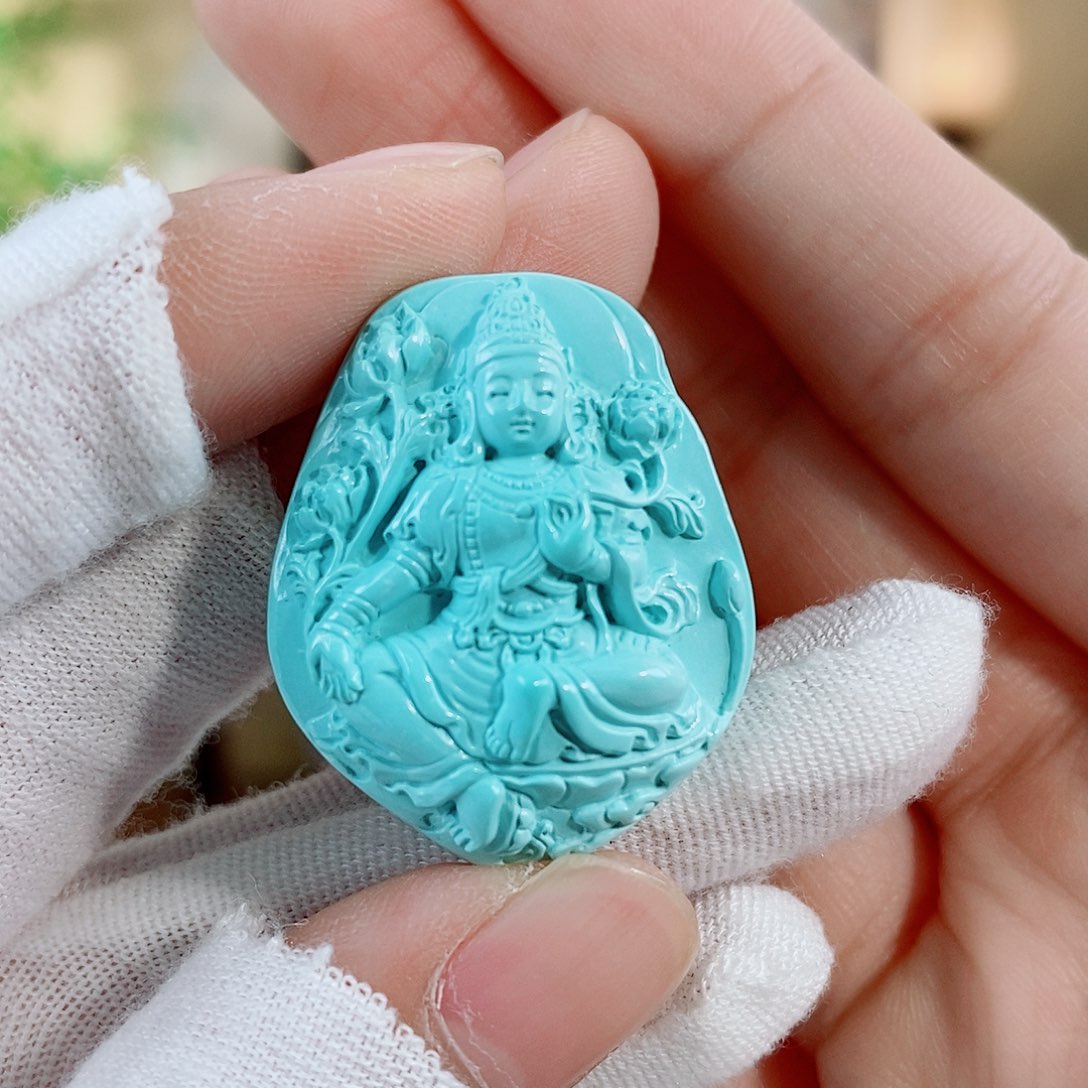 未镶嵌绿松石珠宝奇石绿度母