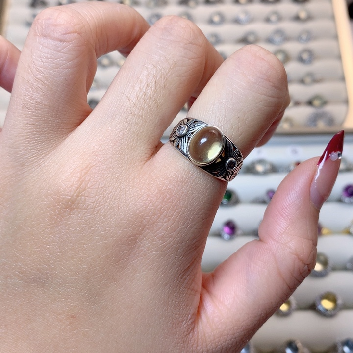 黄晶戒指银S925镶嵌新疆西藏不包邮